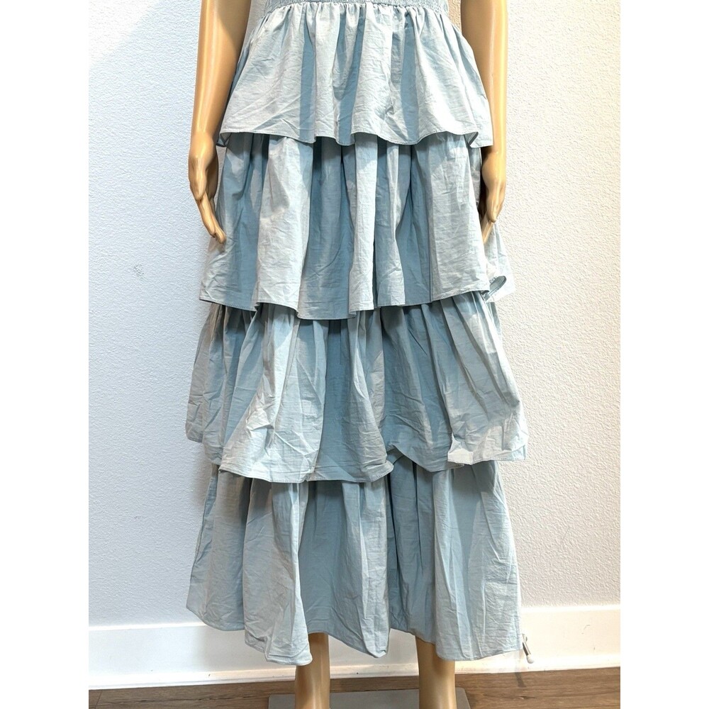 Mable Raphael Tiered Ruffle Maxi Dress Blue Smocked Boho Size Large NWOT - Picture 6 of 16